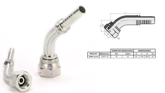 Imagen de HEMBRA CURVA 45° 3/4'' BSP X 14F 10 MANG.5/8''